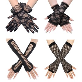 4 Pairs Lace Gloves, Lace Fingerless Gloves Women, Black Lace Gloves Fishnet Gloves Mesh Gloves Tea Party Gloves Opera Gloves Novelty Gloves for Women Party Prom Wedding Cosplay