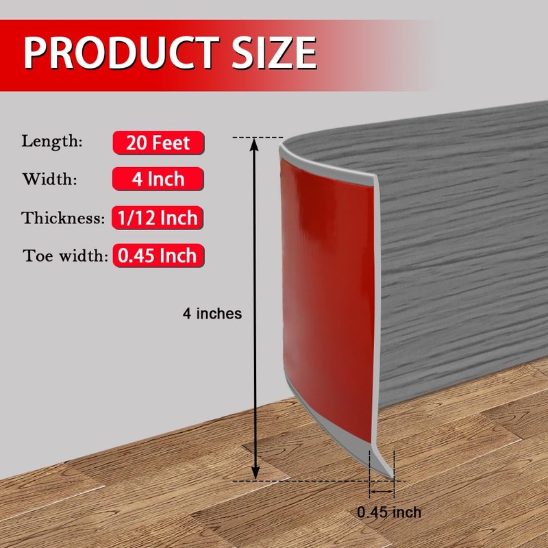 FONUNO Vinyl Wall Base Baseboard Molding Trim 4" Flexible Self