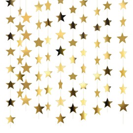 5 Pcs Glitter Star Garland Decorated Double-Sided Hanging Shiny Paper Star Banner Decorated Birthday Baby Shower Wedding Christmas Holiday Party Star Hanging Streamers (Golden)