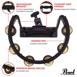 Pearl Quickmount Tambourine with Premium Brass Jingles, Black (PTM10GHX)