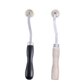 Pack of 2 sewing tools, craft sewing wheel, sewing tool with wooden handle, cutting pattern wheel, roulette tool, toothed tracking wheel with wooden handle for leather edges