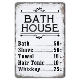 Wallors Bath House Price List Sign Vintage Metal Sign Decor Signs Shower Shave House Farmhouse Rustic Bathroom Decorations Wall Art Bathhouse Gift 8 x 12