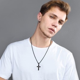 Men Christian Jewelry Black Cross for Men,Women Stainless Steel Confirmation Necklace Men's Jesus Christ Pendant Gifts for Men Dad Husband Boyfriend