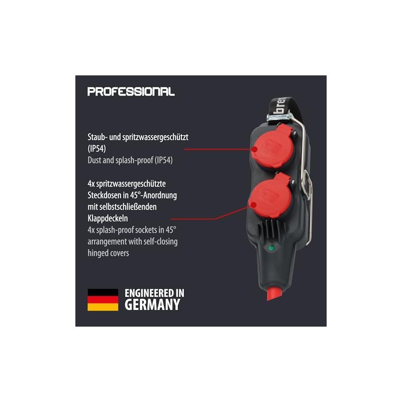 Brennenstuhl Professional Power Block/Distribution Socket 4-Way Construction Site Use and