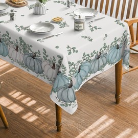 Horaldaily Autumn Table Linen, 84 x 84 cm, Square, Thanksgiving Day, Autumn Harvest, Blue Pumpkin, Eucalyptus Tablecloth for Party, Picnic, Dinner Decor