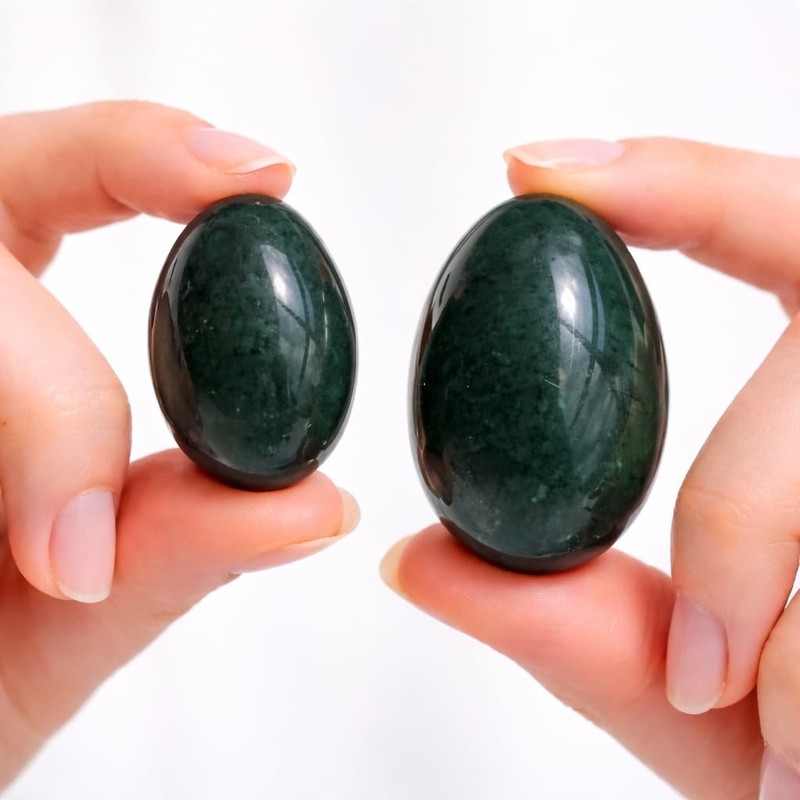 2-Piece Drilled Nephrite Jade Stone Egg Set – Medium &