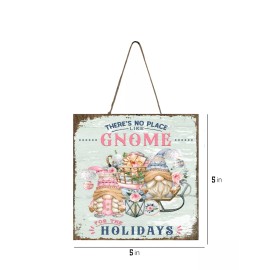 Twisted R Design There's Gnome Place Like Home Blue Christmas Ornament Handmade Wood Mini Sign