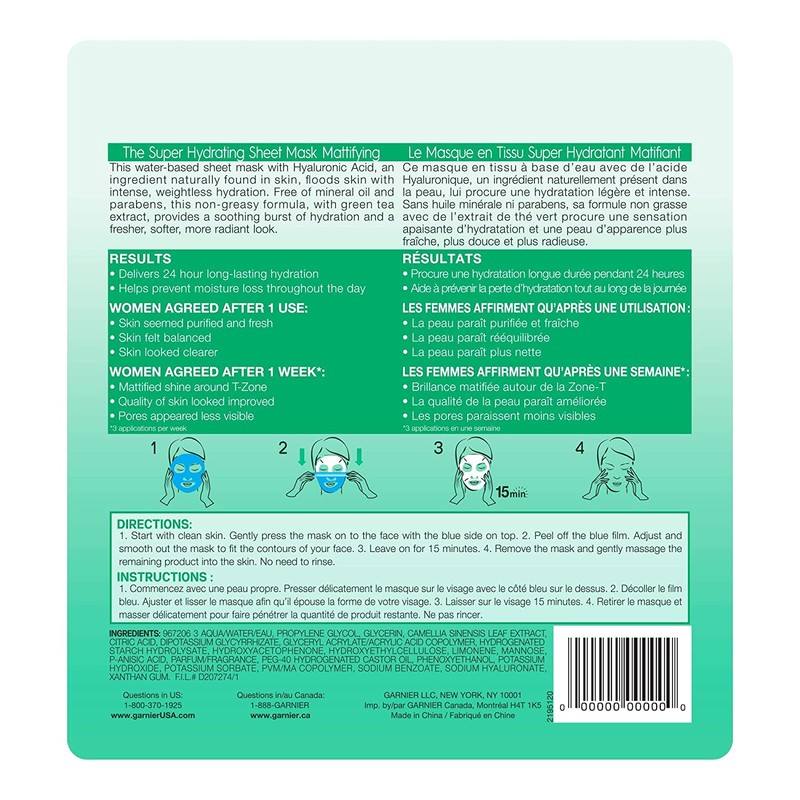 Garnier SkinActive Moisture Bomb The Super Hydrating Mattifying Sheet Mask,