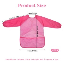 Giantree 2Pcs Kids Painting Apron, Kids Waterproof Toddlers Art Smock, Painting Supplies, Artist Smock for Kids Age 5-8 with Long Sleeve and 3 Pockets for Kids Painting Cooking Baking (Pink)
