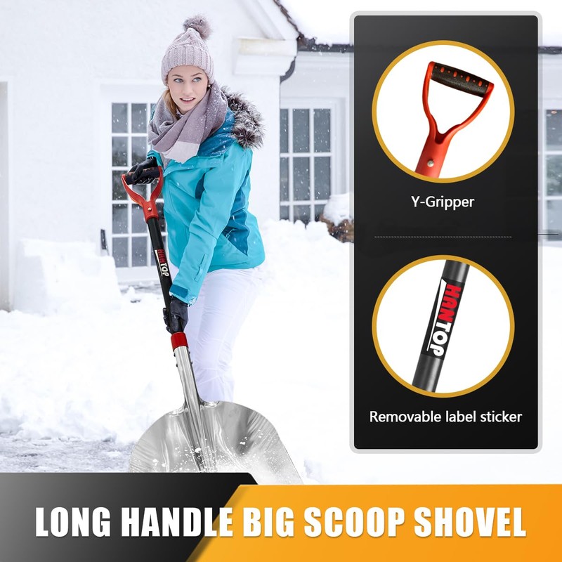 HANTOP Large Scoop Aluminium Snow Shovel for Driveway Snow Removal