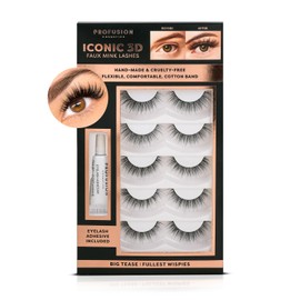 Profusion Cosmetics Iconic 3D False Eyelash Set - 5 Pairs of Natural to Dramatic Styles with Quick-Drying Adhesive, Soft, Voluminous & Lightweight Eye Lashes