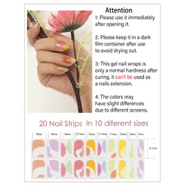 Wahrshei Semi Cured Gel Nail Strips, 20pcs Colorful French Lump Gel Nail Stickers Work with UV, Gel Nail Wrapsfor Home Nail Art DIY, Easy to Use and Remove
