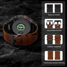 LanQii 22 mm QuickFit Leather Strap for Garmin Fenix 8 47 mm/7/7 Pro/7 Pro Solar/6/6 Pro/5/5 Plus/Fenix E, Leather Replacement Strap for Garmin Epix 2, Instinct 2 Solar, Forerunner 965/955/945/935,