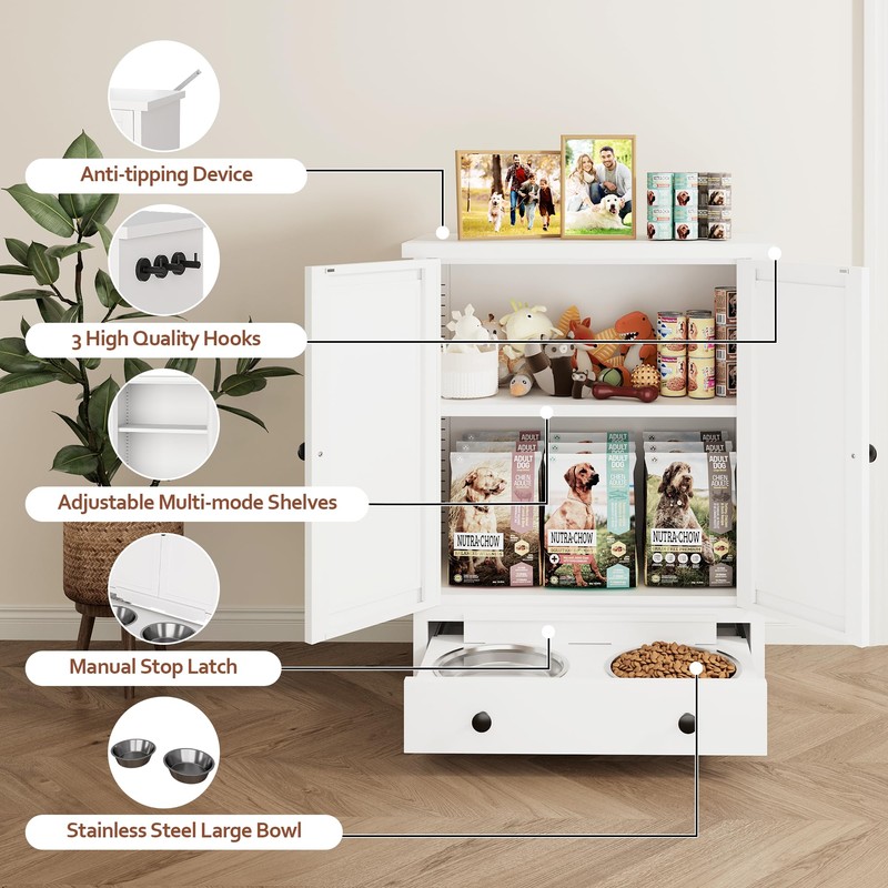 Dog Feeding Station with Storage, Metal Pet Feeding Station, Dog