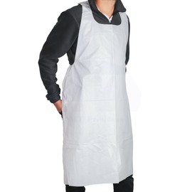 MT Products White Plastic/Poly Apron 46" x 28" - Disposable Kitchen Apron - Pack of 100