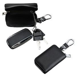 GGUFAY Key Case, 2 Pieces PU Leather Portable Car Key Bag with Zip, Key Bag Car Key Fob, Car Key Bag, for Men and Women