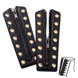 PH PandaHall Pack of 2 Leather Zip Inserts for Lacing in Boots Black Shoelaces Without Laces Eyelets Zip for Repair of Shoelaces for Men Golden, black