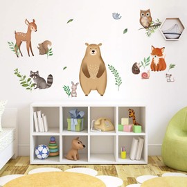 decalmile Woodland Animals Wall Decals Bear Fox Deer Wall Stickers Baby Nursery Kids Bedroom Playroom Wall Decor