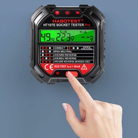 Socket Tester Digital Circuit Breaker Detector with LCD Display Finder Voltage Detector Mains Outlet Tester Electricians Tools and Testers 90-250v, HT107E for Home Office