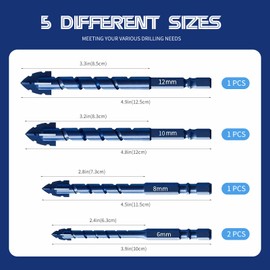 Upgraded Serrated Masonry Drill Bit Set 5PCS,Four-Flute Sawtooth Eccentric Drill Bit for Tile/Glass/Brick/Wood/Plastic, Professional Concrete Drill Bit Set