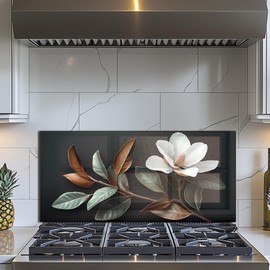 Evgosm tempered glass backsplash, Flowers Splashback, Glass Backsplash, Used for Kitchen Wall Protection and Decoration, Easy to Install and Clean. (30x14'')