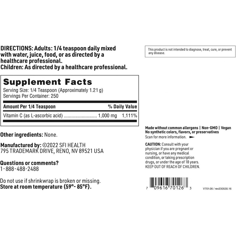 Klaire Labs Vitamin C Powder - Pure 1000 Milligrams L-Ascorbic