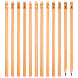 PATIKIL Round Pencils, 12 Pcs Triangle HB Graphite Pencil Wooden Pencils with Eraser for Classroom Office Writing Drawing Supplies, Orange