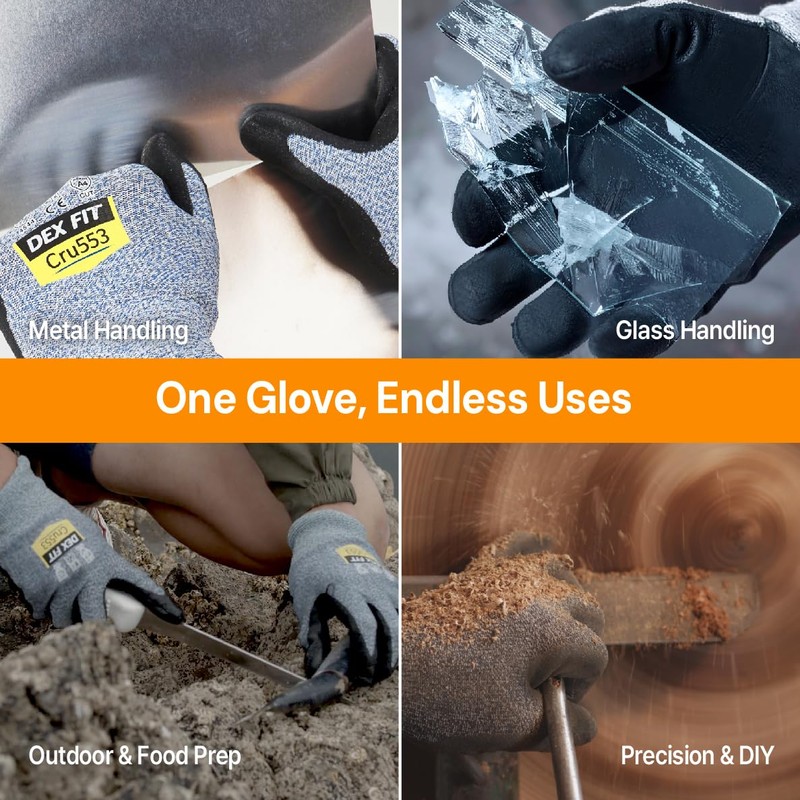 DEX FIT Level 5 Cut Resistant Gloves Cru553, 3D-Comfort Fit,