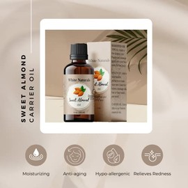 White Naturals- Aceite de almendras dulces para el cuidado del cabello y la piel, 100% puro, natural, prensado en frío, sin hexano, para rostro, cuerpo y manos.
