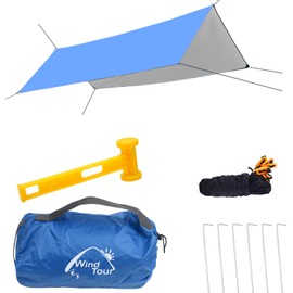 Wind Tour Portable Multifunctional Tent Footprint Traveling Awning Backpacking Tarp Rain Fly Tarp Tent Waterproof Shelter Outdoor Camping Tarp Sun Shelter for Hiking, Beach (118×118 in)