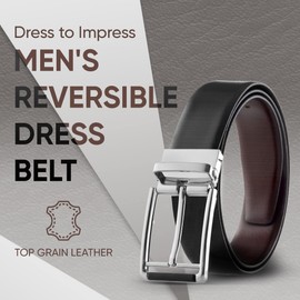 Prospero Comfort - Reversible Belts for Men, Italian Top-Grain Leather Belt for Men, 2-Toned Men’s Belts, Men’s Belt for Casual Wear, 35mm Dress Belt, Screen Print Black Belt Men’s Size 36