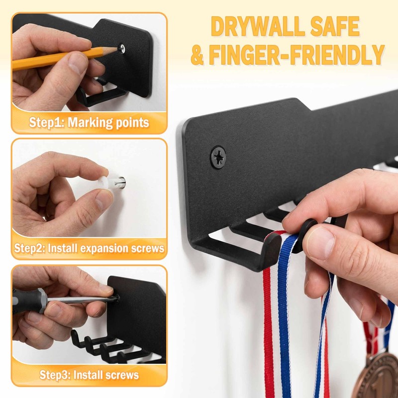 EALPVIS 24-30 Inch Medal Display Rack, Wall Mount Metal Ribbon