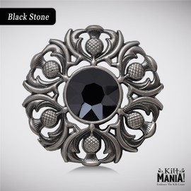 Elegant Scottish Kilt Fly Plaid Brooch - Premium Thistle Design with Sparkling stone, Handcrafted Tartan Sash Pin, Luxurious Highland Dress Accessory for Women's (Silver Antique, Black)