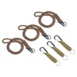 PATIKIL Braided Paracord Lanyard Keychain, 6 Pcs Paracord Neck Badge Lanyard with Hook Clip and Key Ring for Outdoor Activities, Brown Khaki