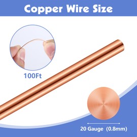 20 Gauge 100 FT 99.9% Soft Copper Wire, 0.8mm Diameter Craft Copper Wire for Electroculture, Gardening, Jewelry Making, Beading, DIY Artwork