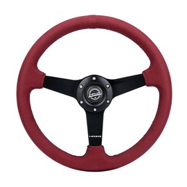 NRG Innovations NRG-RST-037MB-BUA 350mm Sort Steering Wheel (1.5' deep) Burgundy Micro Suede with Black stitching - Matte Black Solid Spokes