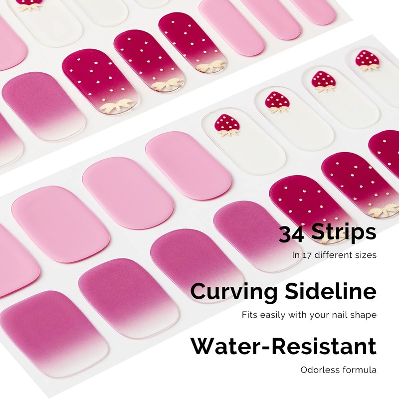 NAILOG Semi-hardened Gel Nail Stickers (34 Pieces), Long Lasting, Salon