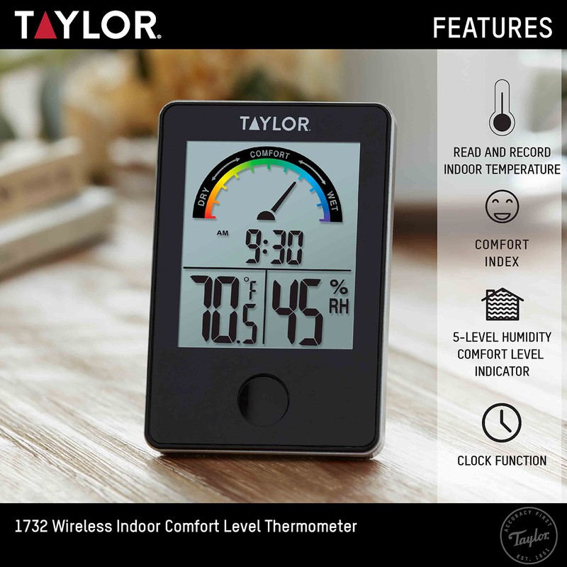 Taylor Digital Wireless Indoor Comfort Level Thermometer and Hygrometer, Easy-to-Read