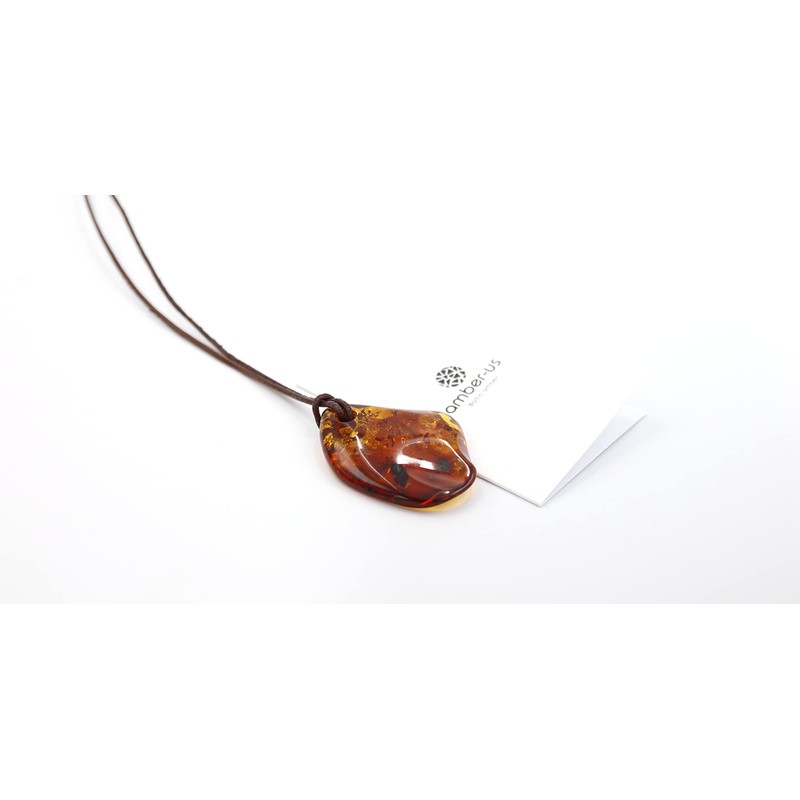 Amber Pendant Cognac Colour with Leather Cord | Baltic Amber