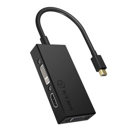 ICY BOX IB-AC1031 3-in-1 adapter display port plug for HDMI (4K Ultra HD), DVI-D or VGA (Full HD), black black Black
