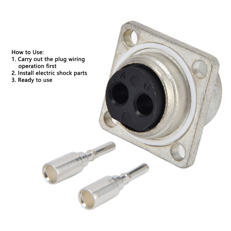 2 Pin Socket Square Flange Screw Mounting Power Connector Electric