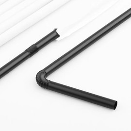 500 Packs Flexible Disposable Plastic Drinking Straws - 8.3 Inch Black Bendable Straws for Parties, Travel, Picnics & Home Use - Individually Wrapped