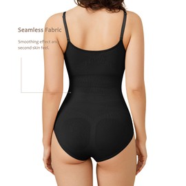 BRABIC Bodysuit Shapewear for Women Tummy Control Panties Seamless Sleeveless Tops V-Neck Camisole Jumpsuit (Black Brief, X-Large/XX-Large)
