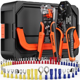 SOMELINE® Wire Terminal Crimping Tool Kit, with 51 Sizes Insulated Terminals and 22-10 AWG Ratchet Crimping Pliers and Automatic Stripping Pliers, Ring Fork Disconnect Butt Electrical Terminal Kit