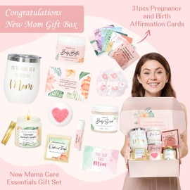 New Mom Gifts for Women, Pregnancy Gifts for Expecting Mom, Mom to Be Gift Postpartum Essentials New Mama Must Haves with New Mom Affirmation Cards Candle for Self Care After Birth Mothers Day (Pink)