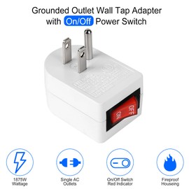 VSEER Grounded Outlet with ON Off Switch (2 Pack), 15A 1875W/3 Prong Plug Switch in White, ETL Listed