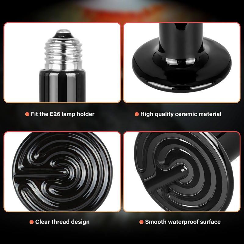 YSSOA 100W Ceramic Heat Emitter, Reptile Heat Bulbs, Ceramic Heat