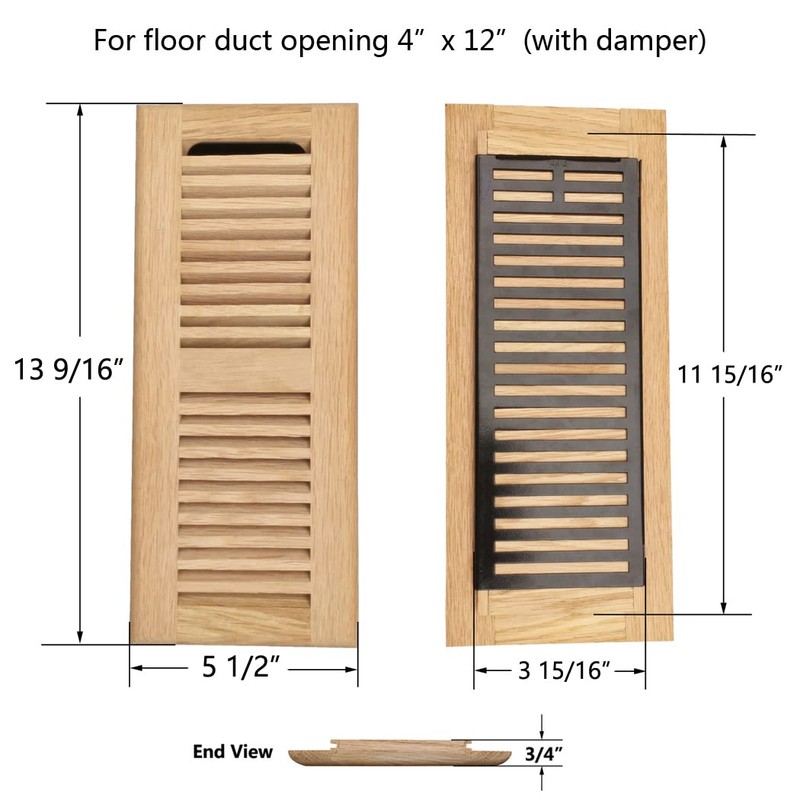 Razo White Oak Wood Floor Register, Drop in Vent Cover