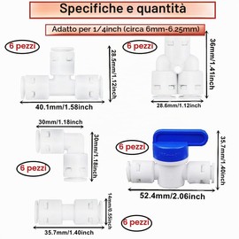 HAXIHA 30PcsRaccordo Filtro Acqua Ad Osmosi Inversa Raccordi Rapidi di Spinta dell'aria1/4"Raccordi a Pressione,per Filtri dell'Acqua,Tubo del Frigorifero,Y+T+I+L Tipo Combo+Valvola di intercettazione