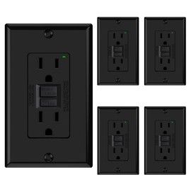 ELEGRP GFCI Outlet 15 Amp, Self-Test GFI Electrical Outlet with Narrow Design, GFCI Receptacle with LED Indicator, UL Listed, Matte Black, Wall Plate Included, 5 Pack